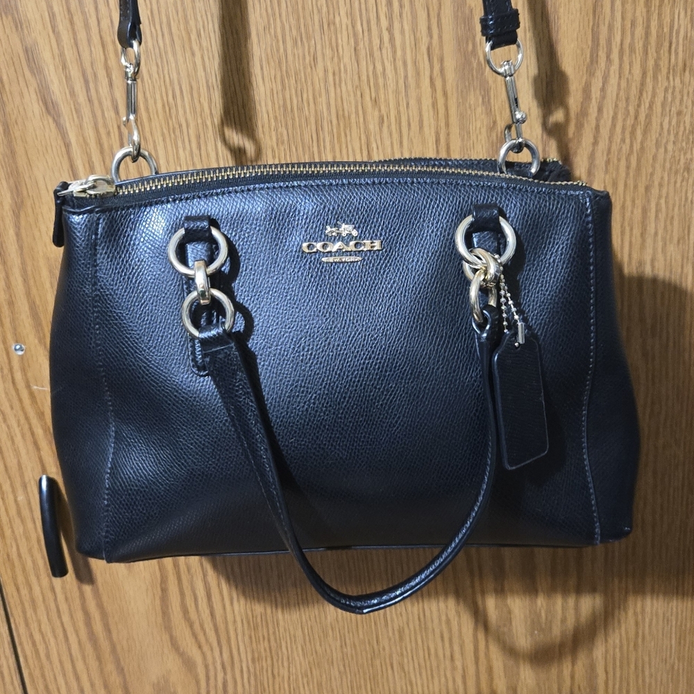 Coach Black Leather Shoulder Bag with Gold Hardware